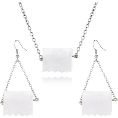 3pcs/set Toilet Paper Roll Shape Necklace Drop Earring Women Bag Pendant Keychain Jewelry Sets
