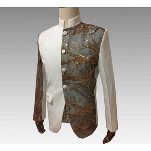 Sequins blazer men suits designs jacket mens stage costumes for singers clothes dance star style dress punk rock stand collar