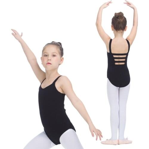 Kids Black Camisole Leotards Cotton/Lycra Straps Back Training Gymnastics Bodysuit Girls Ballet Dancewear Full Sizes
