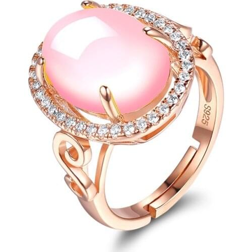 Popular 925 Silver Mosaic Jade Pink Crystal Round Ring Trendy Fashion Charm Jewelry Accessories Gifts for Her Women