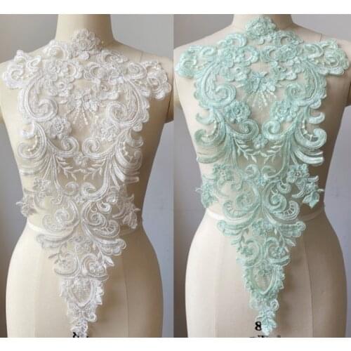 1 Piece Lace Fabric Embroidered Gown Appliques Flora Collar Mesh Vintage Sew On Patches For Wedding Decoration Dress DIY