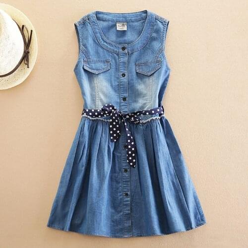 Summer Dress For Girls Sleeveless Denim Dress Girl Big Girls Party Dress With Belt Kids Summer Clothes For Kids Girl 6 8 10 Year
