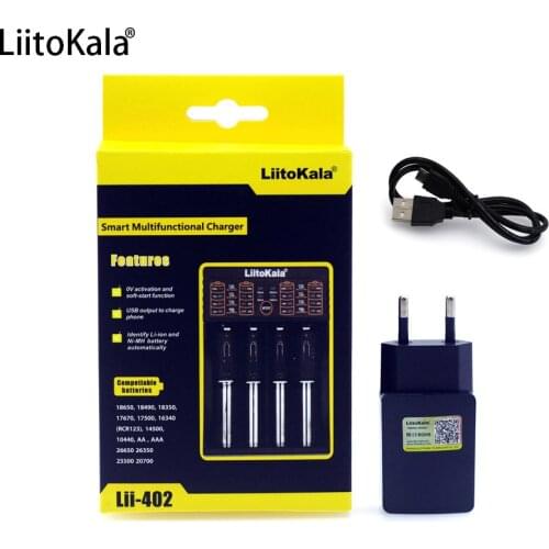 Liitokala Lii402 18650 Charger 1.2V 3.7V 3.2V AA/AAA 26650 NiMH li-ion battery Smart Charger 5V 2A EU Plug