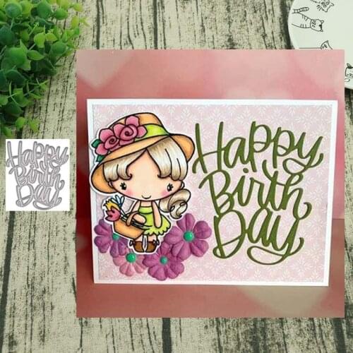 New 2019 Happy Birthday letter Metal Cutting Dies Scrapbooking background craft Card Making Rectangular Pattern