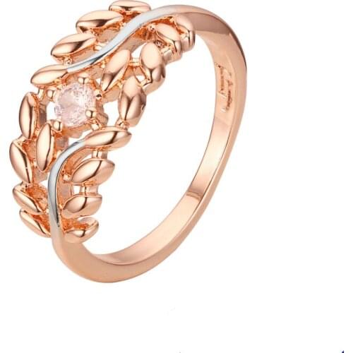 New 585 Gold Color Women Rings Trendy Vintage Leaf Shape Wedding Lady Jewelry Birthday Gift