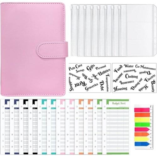 A6 PU Notebook Binder Budget Planning Binder Cover,8 Binder Pockets,Cash Budget Envelope System,for Storing Cash