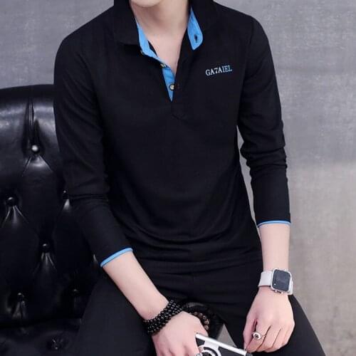 Men polo shirt long-sleeve black 2020 new spring and autumn thin slim casual male polo shirt lapel teenage boy fashion P06b