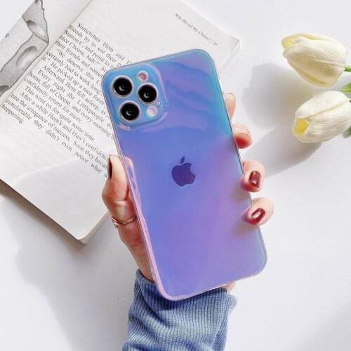 Ottwn Purple Color Phone Case For iPhone 12 Pro Max 11 Pro X XR XS Max 7 8 Plus SE 2020 Fashion Laser Clear Soft TPU Back Cover
