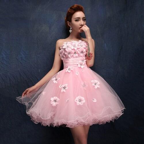 Strapless Hand Made Flower short Ball Gown Embroidery Special Occasion Women Evening Party robe de Cocktail Dress