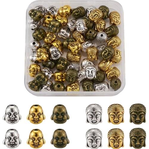 1 Box Tibetan Style Alloy Beads Mixed Color Buddha Head Bead Spacer Charms For DIY Beaded Bracelets Jewelry Handmade Making
