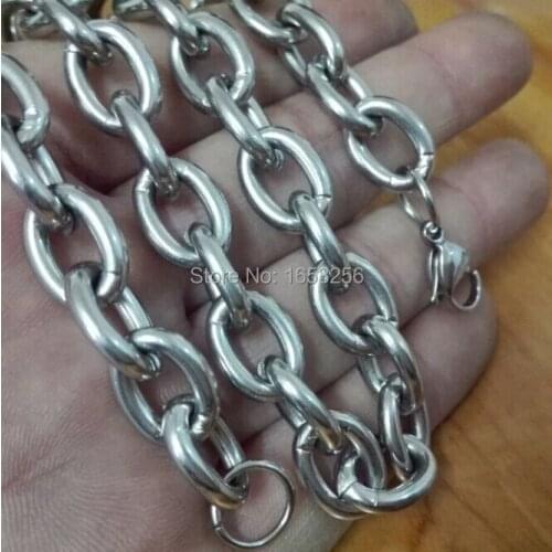 10mm 21.6'' High Polished Pure Stainless Steel Huge Oval Chain Necklace For Men / Boy Shiny Jewelry For Birthday Gifts