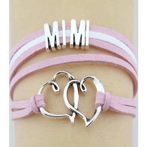 10PC/Lot Mimi Double Heart Charm bracelet Suede Leather for women jewelry Leather bracelets & bangles gift for Mimi Dropshipping