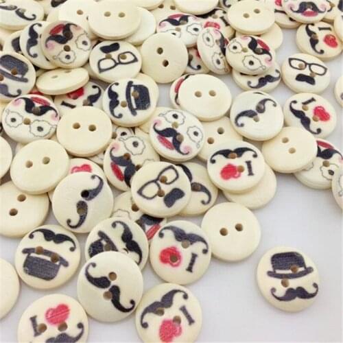 100 pcs Mix Mustache Pattern Wooden Buttons Fit Sewing Scrapbook 15mm WB02