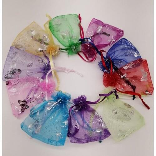 100Pcs Butterfly Organza Bags 7x9 9x12 11x16 13x18 Butterfly Gift Bags for Jewelry Packaging Bag Storage Display Drawstring Bag