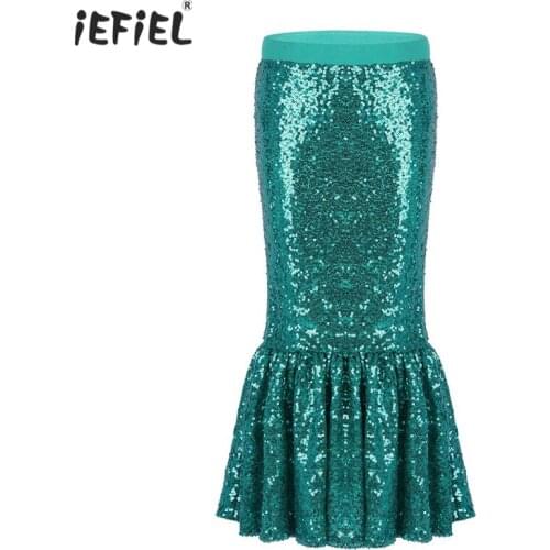 2018 New Fashion Kids Girls Shiny Sequins Mermaid Tails Skirt Girls Swimsuit Costumes Halloween Cosplay Party Costume Maxi Skirt