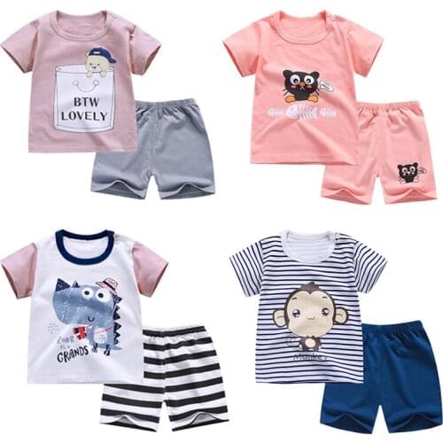 2020 Summer Children Clothing Sets Cartoon Cotton Short-Sleeved T-shirt Boys Clothes Suit Girls Clothes 0-6 Year Clothes Suit