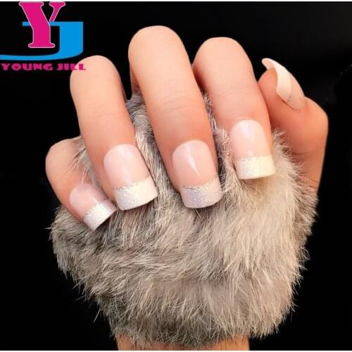 24Pcs Natural French Short False Nail Tips Classical Acrylic Glitter Design Patch Fake Nails 2016 Hot Selling Manicure Art Sets