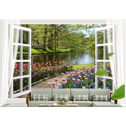 3d wallpaper custom photo non-woven mural wall sticker 3 d flowers river out of the window painting room wallpaper for walls 3d