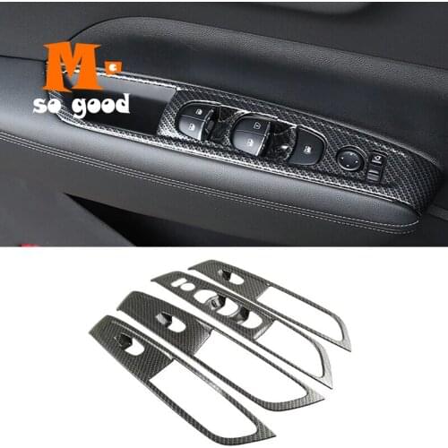 4pcs ABS Carbon/sliver Car decor Styling Door Window Glass lifting switch sticker Cover Accessories For Renault Koleos 2017 2018