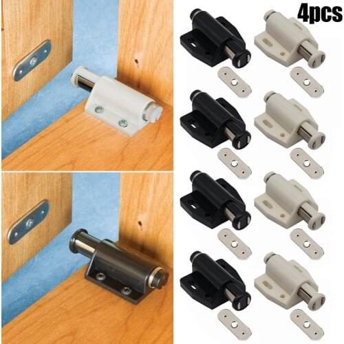 4Pcs Plastic+iron Latch Single Magnetic Pressure Push To Open Touch Latch Cabinet Doors For Wardrobes Cabinet Doors Bathroom