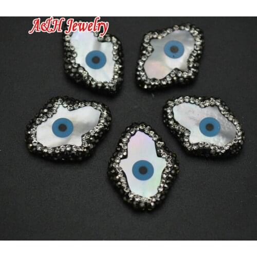 Hand Shape Blue Evil Eyes Vertical Core DIY Shell Beads 16x20mm DIY Findings Fit For Earring Making Materials 10pc/lot