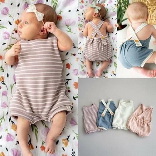 2021 Baby Summer Clothing 0-3Y Infant Kids Baby Boys Girls Stripe Romper Clothes Sleeveless Cross Backless Jumpsuit Outfits Set