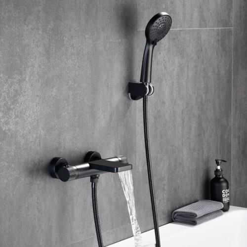 Bathroom Shower Set Bathtub Black Shower System Rainfall Shower Head Thermostatic Mixer Bath Shower Faucet Set