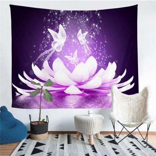 Fluorescent Purple Butterfly A Lotus Blossom Printed Living Room Decoration Wall Hanging Tapestry Yoga Mat Rug Home Decor Art
