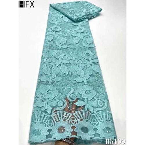 HFX New Design French Sequin Lace Fabric 2021 High Quality Embroidery African Net Lace Nigerian Tulle Fabric For Women Dress