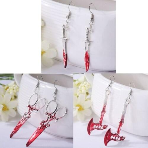 Gothic Metal Scissors Hatchet Dangle Earring Halloween Funny Knife Blood Personality Hippop Earring for Women Girl Gift