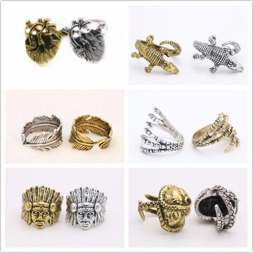 Classic Punk Single Piece Animal Plant and Head Multiple Choice Cool Style Ring Two ancient color choices