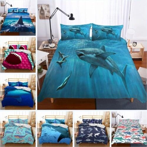 Shark Bedding Set Large Marine Life Duvet Cover Set Ocean Wild Animal Bed Set Shark Print Comforter Cover with Pillow Case 3pcs