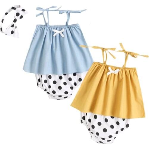 Summer Newborn Baby Girls Clothes Set Cotton Sleeveless T-shirt+PP Shorts+Hair band Infant Baby Girls Clothing Suit