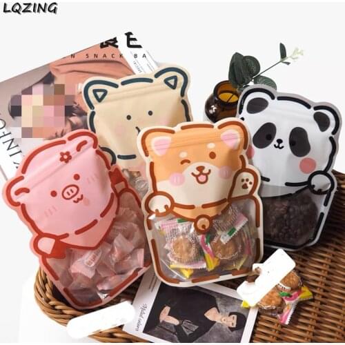 Cute Cartoon Animal Handmade Candy Cookie Bags Childs Birthday Self Stand Biscuit Chocolate DIY Party Baking Bag Plastic Package