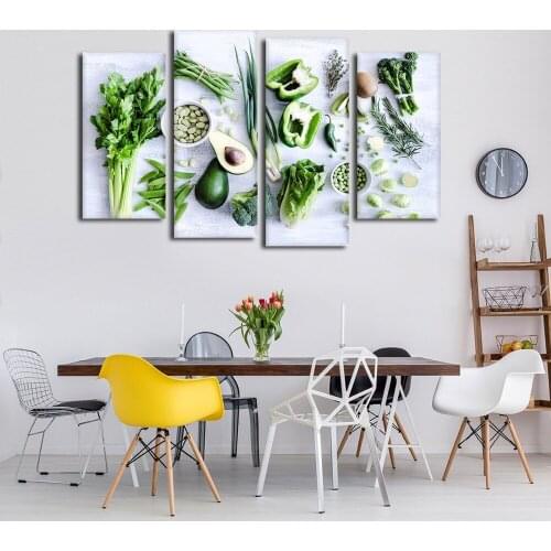 Modular Canvas HD Printed Pictures Kitchen Decor 4 Pieces Healthy Greens Vegetables Capsicum Lettuce Paintings Wall Art Poster