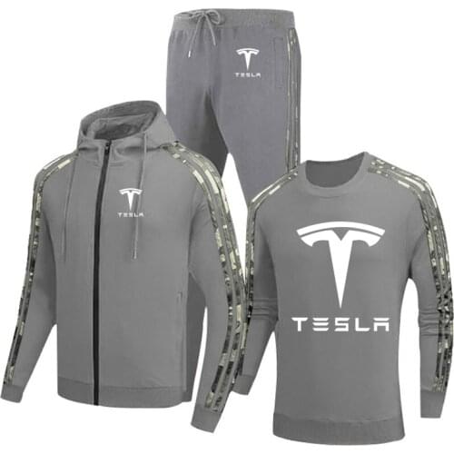 Casual Mens jackets Tesla car Logo Printing Spring Autumn Cotton High Quality Mens jacket + sweater + pants three-piece suit