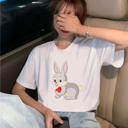 New Harajuku pretty Cartoon Rabbits Printed T Shirts Women White Short Sleeve T shirt Gift For Lady Yong Girl Top Tee Drop Ship