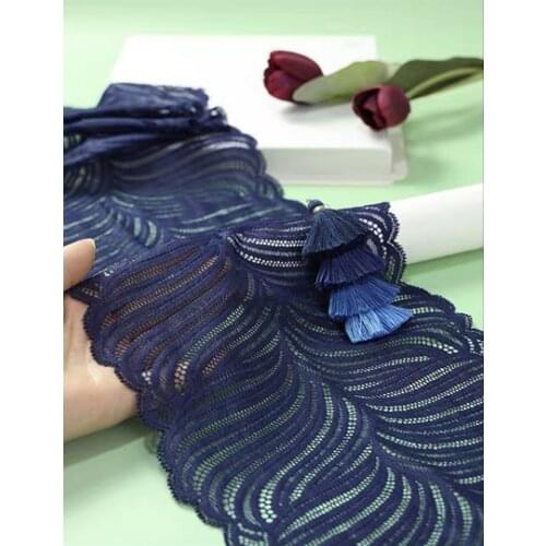 New Arrival 1 Meter 19cm Blue Lace Fabric DIY Crafts Sewing Suppies Decoration Accessories For Garments Elastic Lace Trim