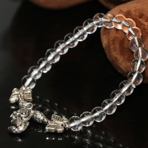 Original design white electroplate crystal bracelet Tibet silver-plated accessories 6mm round beads jewelry making 7.5inch B2110