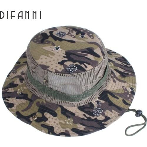 Difanni New Unisex Men And Women Outdoor Jungle Bucket Hats Mesh Fishing Hunting Wide Boonie Cap Sun Protection Caps Flat