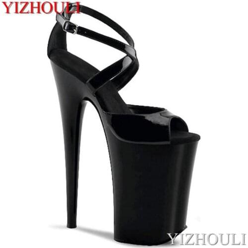 Sexy pole dance with 23cm stiletto heels, cross-legged nude straps, 9in super-high heels sandals, summer dancing shoes