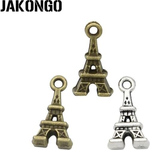 JAKONGO Vintage Antique Silver Bronze Plated Eiffel Tower Charms Pendants for Jewelry Making DIY Handmade 16x9mm 20PCS/lot
