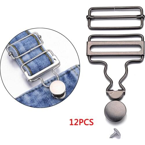 12sets Suspender Brace Buckles for Jeans Garment Metal Dungaree Fasteners Clip for Denim Strap Overalls 32mm-40mm