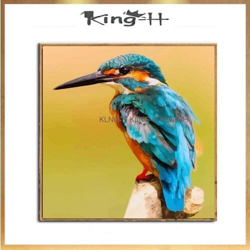 Pájaro pintado a mano pintura al óleo sobre lienzo Animal colorido moderno cartel hecho a mano para la decoración del arte de la