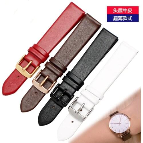 Ultra-thin Genuine leather watchband watch belt strap wristwatches band 10mm 12mm 14mm 16mm 18mm 20mm female red white black