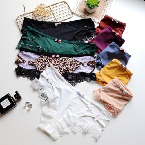 European Style Sexy Panties Womens Cotton Underwear Low Waist Seamless Briefs Fashion Bow Underpants Sexy Lace Panties Lingerie