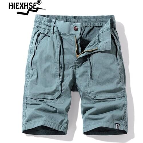 2021 Summer New England Style Casual Pockets Cargo Shorts Men Fashion Solid 100% Cotton Vintage Relaxed Fit Shorts Elastic Waist