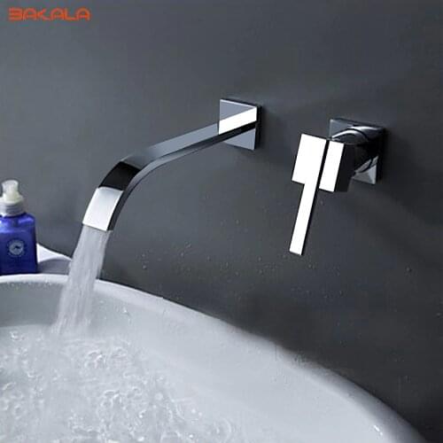 BAKALA Waterfall Widespread Contemporary Bathroom Sink Sanitary Wall Mount Faucet Mixer Tap (Chrome Finish) LT-322