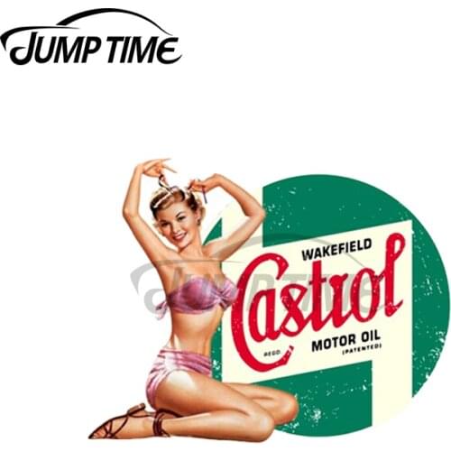 Jump Time 13 x 12cm For Castrol Wakefield Vintage 50s PinUp Girl Classic Car Stickers Windshield Bumper Decal Waterproof Decor