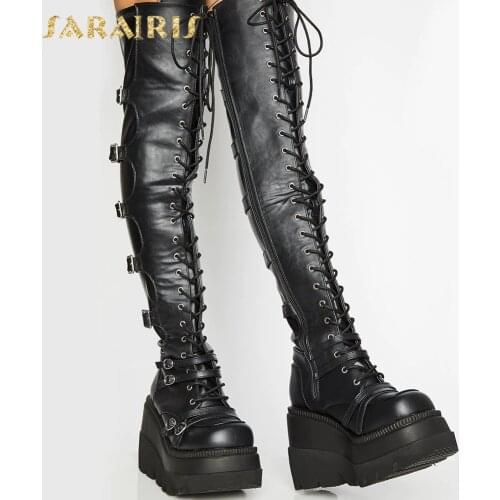 New Arrivals 2020 INS Shoes Ladies thigh-high Boots Zipper Platform Buckle Cosplay Street Punk Motorcycle Neutral Boots Ladies